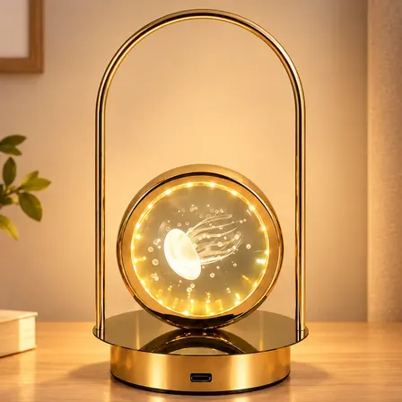 Luminária De Mesa Portátil Jellyfish Luz Noturna Led Dourado 36v