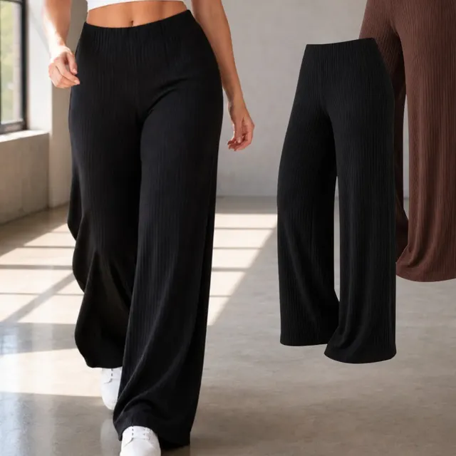 Kit 2 Calças Wide Leg Canelada Feminina Cintura Alta P Ao Gg