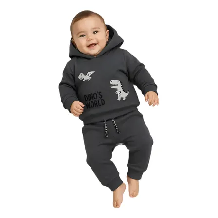 Conjunto Bebe Menino Dinossauro Moletom E Calça Inverno