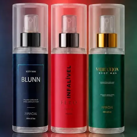 Kit 3 Body Splash Masculino Vibration + Blunn + Infalível Fero By Primacial Body Man