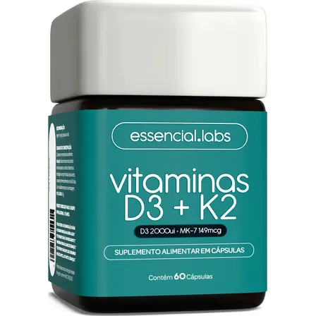 VITAMINA D3 + K2 Menaquinona-7 - Fórmula com Máxima Concentração e Biodisponibilidade - 60 Cápsulas