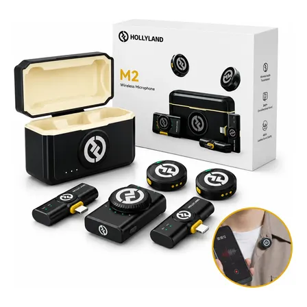 Microfone Lapela Hollyland Lark M2 Duplo Usb C E Lightning Preto