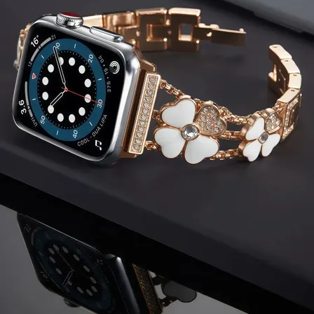 Pulseira Moda Para Apple Watch 10-11-42mm-45-46mm Ultra 49mm Ouro Rosa Branco Series 11/10-46mm/ultra 49mm/44/45mm