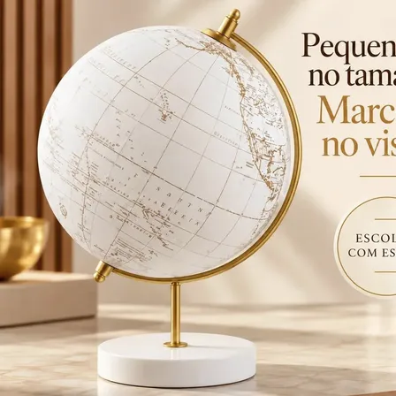 Globo Terrestre Mapa Mundi Giratório 360 22cm Decoração Mesa Dourado Branco