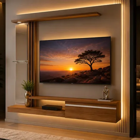 Painel Rack Suspenso Tv 55 Led Prateleira Denver Led Cinamomo/off White