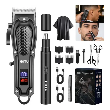 Kit Máquina Corta Cabelo Sem Fio Aparador De Pelo Nariz 14pc Preto 5v