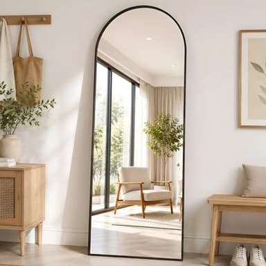 Espelho De Chão Corpo Inteiro Arco 165*60cm Com Suporte U Preto