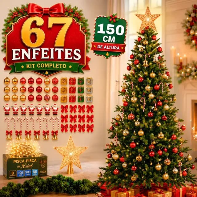 Árvore Natal Pinheiro 150cm Enfeitada Decorada Promoção Luxo