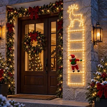 Escada Papai Noel Luminosa Led 1,5m Bivolt Enfeite Natal Rena 127/220v