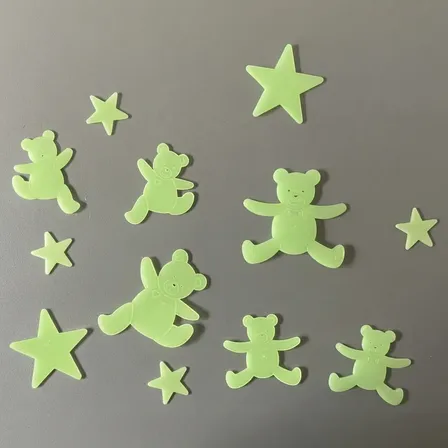 Kit Ursinhos E Estrelas Adesivo Que Brilha A Noite No Escuro Verde-claro Ursinho E Estrelas