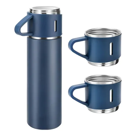 Caneca Kit Garrafa Térmica Vacuum Bottle Inox 500ml + 3 Xíca