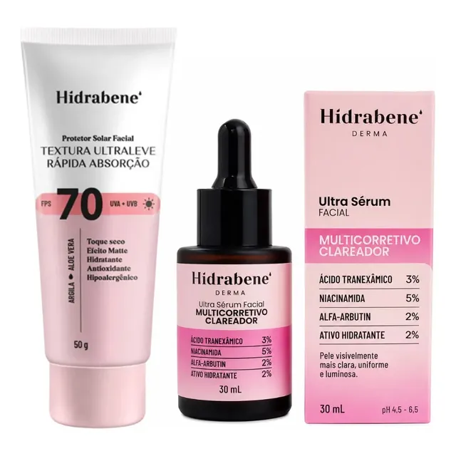 Kit Sérum Clareador + Protetor Solar Facial Fps70 Hidrabene