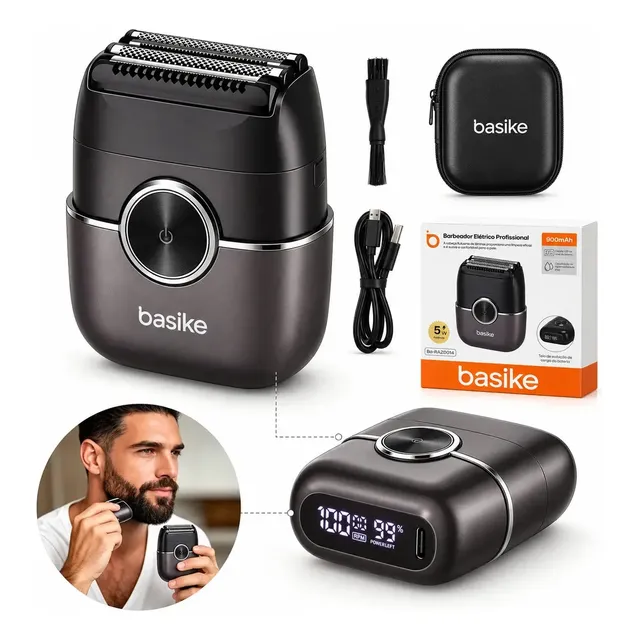 Barbeador Elétrico Basike Portátil Recarregável USB-C, Para Barba e Pele Sensível