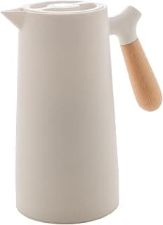 WOLFF - Garrafa Térmica de Plástico com Cabo de Madeira Nórdica 1L Branca - Mesa Posta - Itens Para Casa - Utensílios de C...