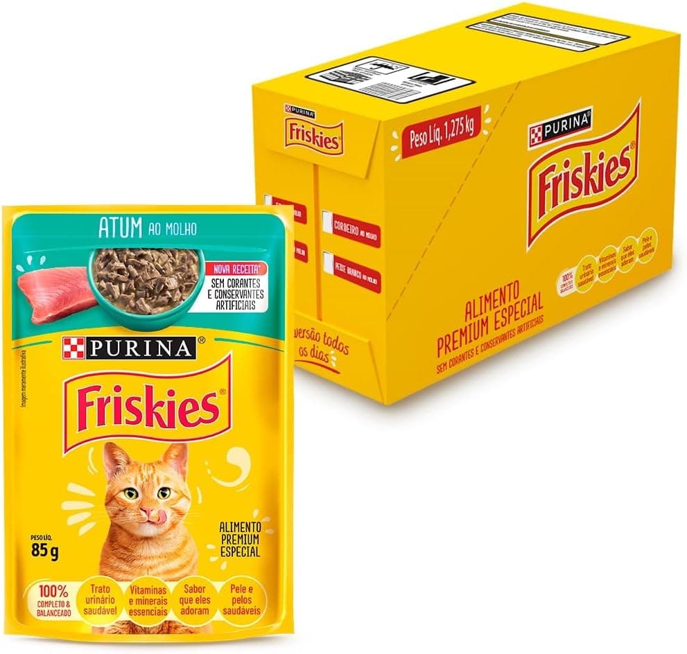 Pack Nestlé Purina Friskies Ração Úmida Para Gatos Adultos Atum Ao Molho - Com 15 Sachês 85g