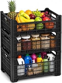 Kit 3 Caixas Organizadoras Grandes Plásticas Empilháveis e Vazadas Alta Resistência | Caixa Plástica para Hortifruti, Supe...